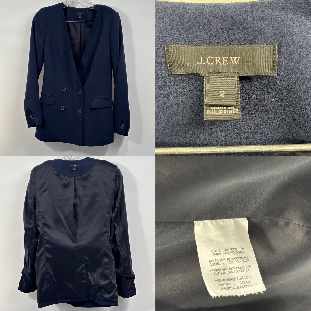 J.Crew French Girl Double Breasted Collarless Blazer Women's 2 Navy Blue H6285 - Picture 1 of 10